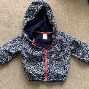 3-6 months navy baby girl Floral Hooded windbreaker Jacket with Pink Zipper